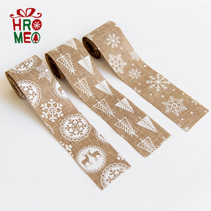 Hromeo Nordic 2 m printed hemp cloth DIY butterfly knot webbing with gift wrapping with colored with Christmas tree decorations-Taobao