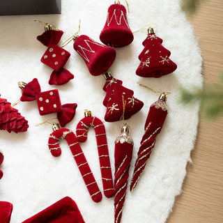 Hromeo christmas red flocked decorative pendant