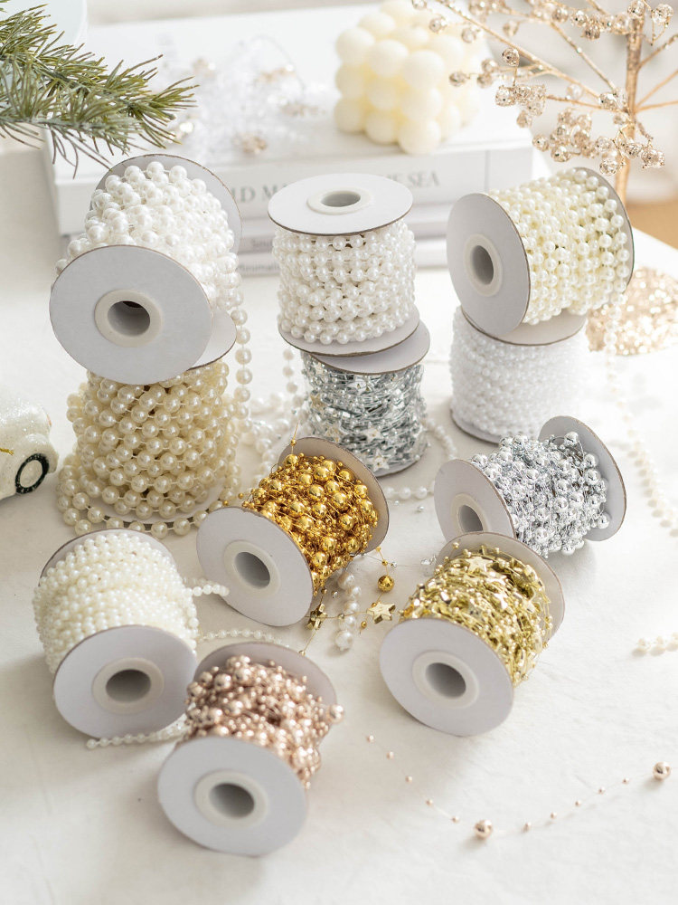 Hromeo Christmas round beaded chain Christmas tree decoration DIY arrangement Christmas decoration star hanging ornament