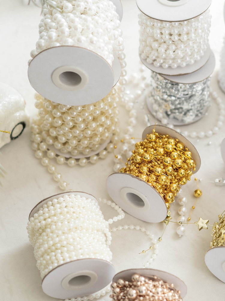 Hromeo Christmas round beaded chain Christmas tree decoration DIY arrangement Christmas decoration star hanging ornament