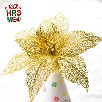 Hromeo 25cm mesh Christmas flower simulation Christmas decoration flower fake Christmas tree decorations
