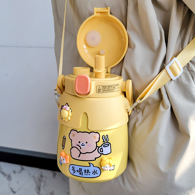 Pot belly thermos cup cute with straw cup suitable for millet children's students 316 stainless steel large capacity female