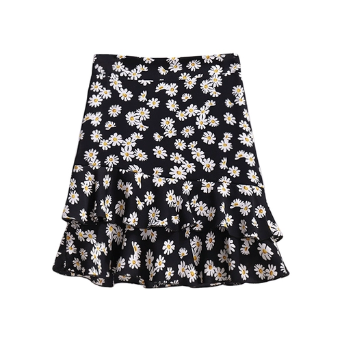 Летняя юбка, шифоновая мини-юбка, 2020, высокая талия, цветочный принт, крой «рыбий хвост», А-силуэт, подходит для подростков, с акцентом на бедрах