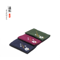 Shengyou fabric cotton linen tea towel absorbent thickened Chinese style tea cloth hand painted tea pad kung fu tea set tea ceremony hot sale