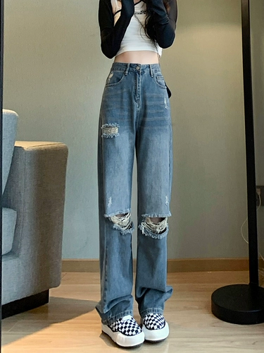 Приталенные джинсы, штаны, коллекция 2023, высокая талия, подходит для подростков, свободный прямой крой