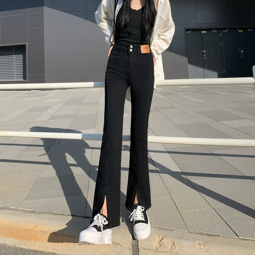 Черные штаны-клёш, высокие джинсы, приталенные летние штаны, новая коллекция, крой «рыбий хвост», подходит для подростков