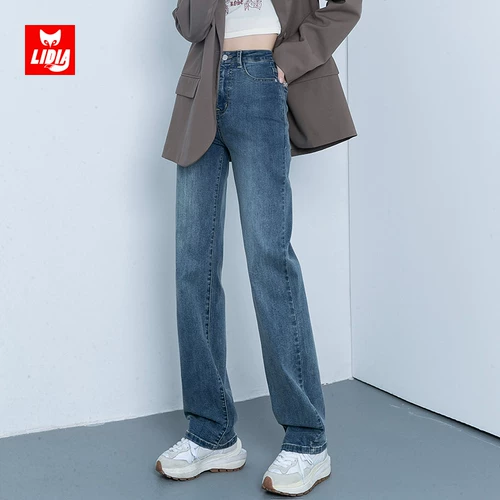 Джинсы, штаны, высокая талия, свободный прямой крой