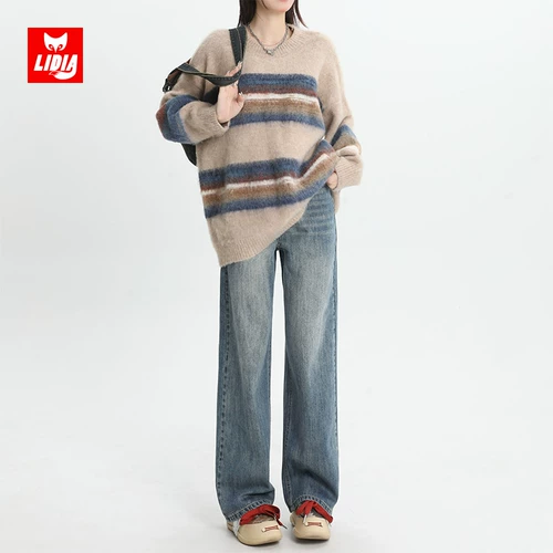 Ретро флисовые демисезонные джинсы, приталенные штаны, коллекция 2023, высокая талия, по фигуре, подходят для подростков, свободный прямой крой