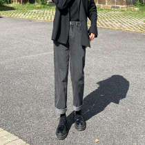 High-waisted straight jeans womens autumn 2021 New loose thin Joker wide legs fat mm pants spring and autumn