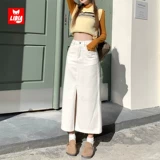 Белая весенняя джинсовая юбка, сексуальная длинная юбка, высокая талия, средней длины, А-силуэт