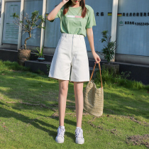 White shorts five-point pants jeans women Summer 2020 New loose straight tube Hong Kong taste tide high waist slim pants