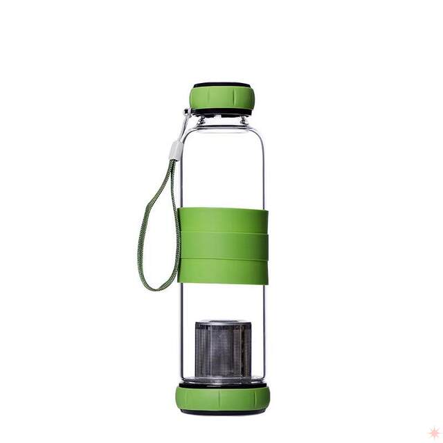 Stainless Steel Tea and Water Separation Cup, Portable Single/Double-Layer Glass Water Cup, Fresh Multi-Color Glass Cup with Carrying Strap, Cute
