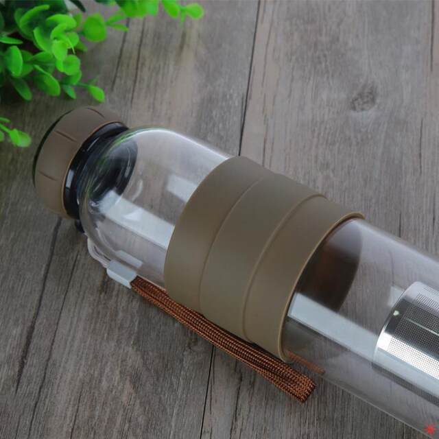 Stainless Steel Tea and Water Separation Cup, Portable Single/Double-Layer Glass Water Cup, Fresh Multi-Color Glass Cup with Carrying Strap, Cute