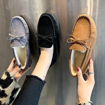 Moose shoes Womens flat sole shoes 2021 autumn and winter New plus velvet warm net cotton lading shoes comfortable Joker Bean shoes