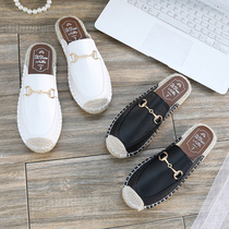 2021 Spring and Summer New Fashion Joker Flat Baotou Half Slipper Womens Straw Heelless Fisherman Shoes Loaner Slippers