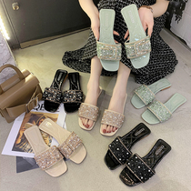 Net red slippers women wear ins tide 2021 new summer fashion fairy wind Joker sequins