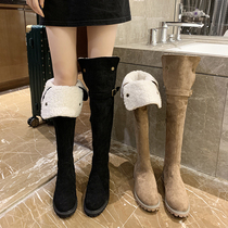 Lamb hair over the knee boots 2021 Winter New plus velvet padded boots female thick heel high tube thin snow boots women