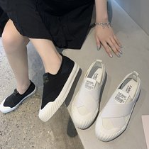 Shell head canvas shoes womens 2021 summer new flat Joker net shoes breathable lazy lazy people a pedal small white shoes tide
