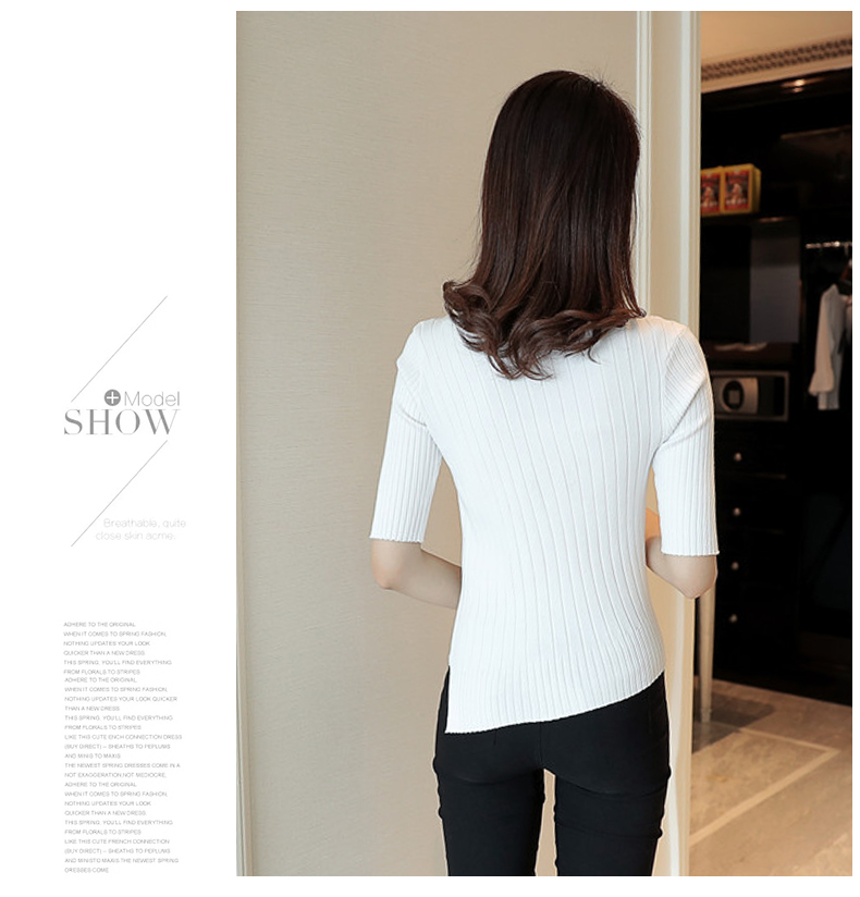 Xuân 2018 áo len mới bất đối xứng của phụ nữ thời trang Hàn Quốc màu rắn năm điểm tay áo dài đan áo sơ mi cổ trụ nữ
