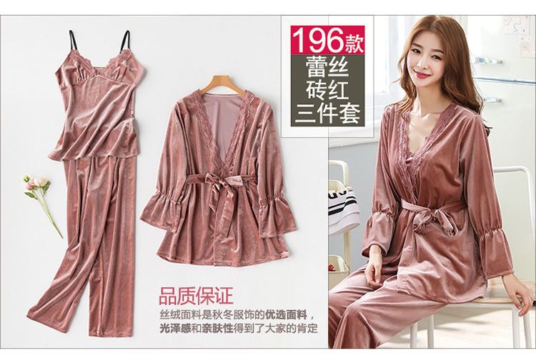 Đồ ngủ mới của phụ nữ mùa thu và mùa đông ngỗng xuống váy ngủ gợi cảm sling dài tay vàng nhung ba dịch vụ nhà có thể được mặc đồ bộ ống suông