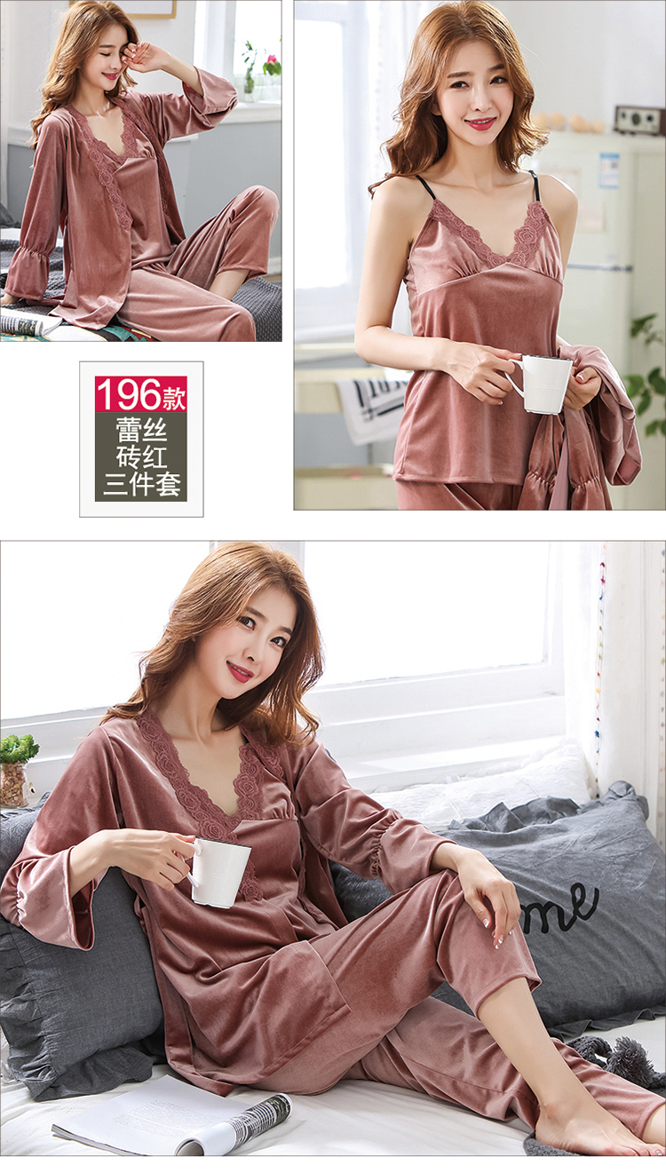 Đồ ngủ mới của phụ nữ mùa thu và mùa đông ngỗng xuống váy ngủ gợi cảm sling dài tay vàng nhung ba dịch vụ nhà có thể được mặc đồ bộ ống suông