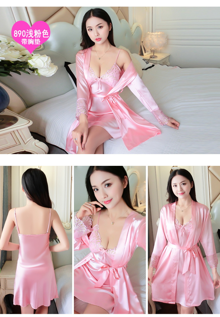 Bộ đồ ngủ nữ mùa hè gợi cảm với dây đeo ngực áo ngủ áo choàng hai dây ren quyến rũ băng lụa dài tay phục vụ mùa xuân đồ bộ mặc nhà