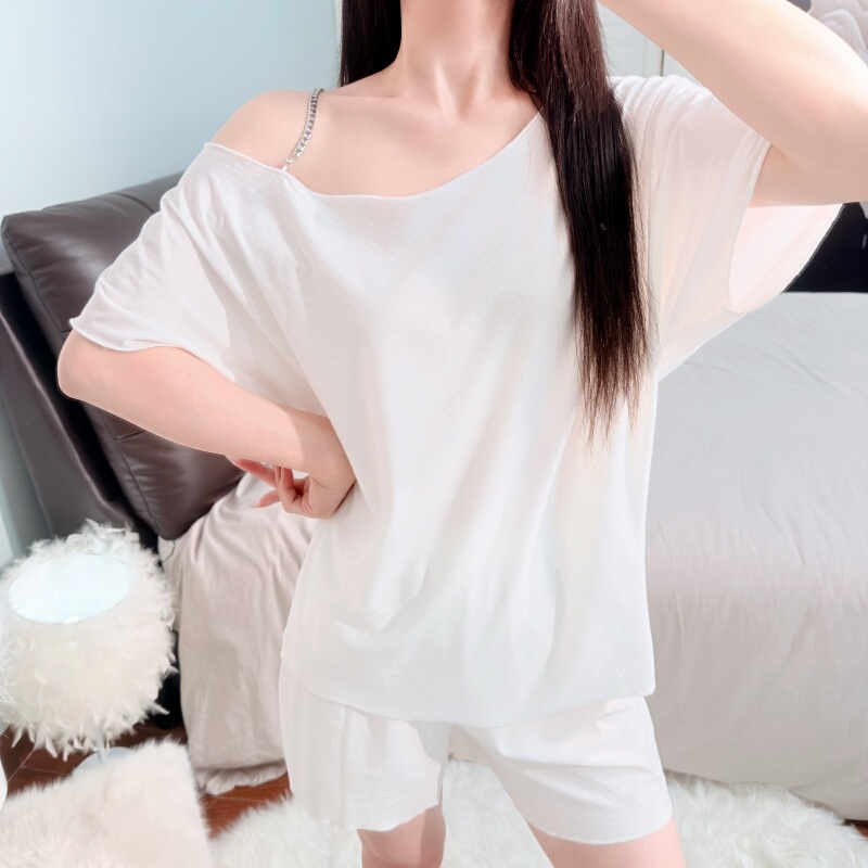 French-Style Pure Desire Pajamas for Women, Summer Pure Cotton Sexy Off-Shoulder Casual Wearable Large Size Home Wear Set, Thin