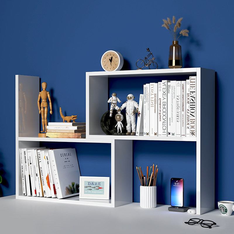 Soliwood Desktop Desktop Desktop Desktop Desktop Table with multilayer bookcase layer layered white double shelf