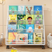 Childrens bookshelf storage rack floor-standing movable storage rack picture book rack simple iron bookcase multi-layer toy shelf