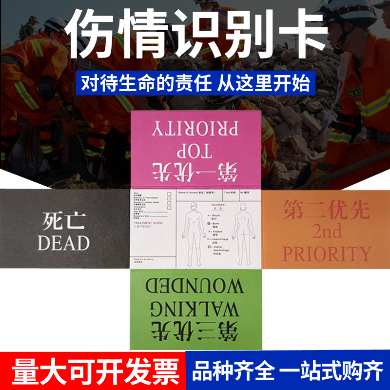 A set of emergency contact and triage cards for health emergency triage and identification of hospital-specific injury identification cards