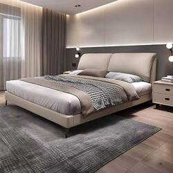 2026 New High-End Elephant Leather Art Bed Modern Double Bed 1.68m Master Bedroom Large Bed Light Luxury Cat-Scratch Resistant Leather