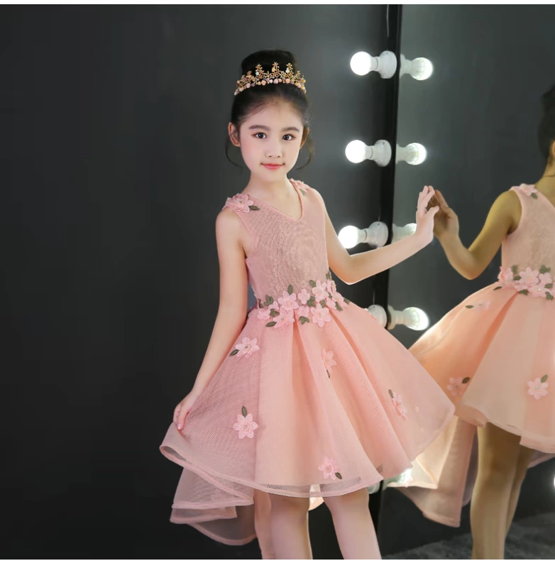 Trẻ em sàn catwalk chương trình ăn mặc cô gái mô hình tổ chức hiệu suất pettiskirt bột công chúa váy hoa cô gái váy cưới mùa hè váy múa cho bé
