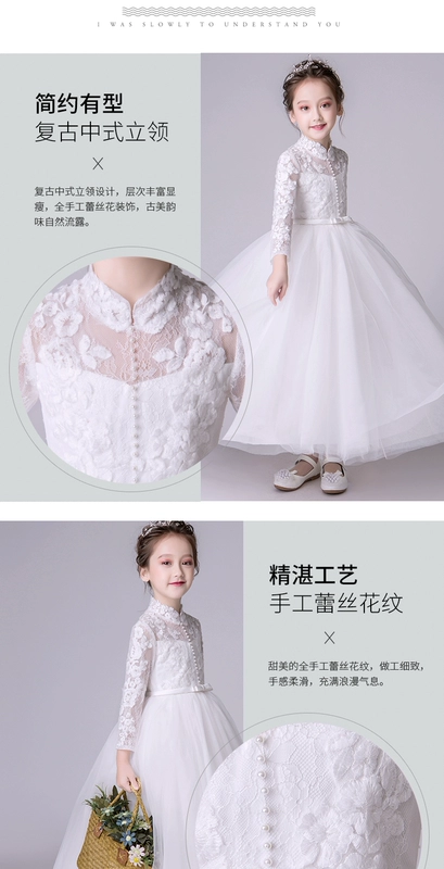 Cô gái váy công chúa váy hoa cô gái váy trắng trẻ em fluffy sợi mô hình catwalk piano trang phục mùa đông váy phù dâu bé gái