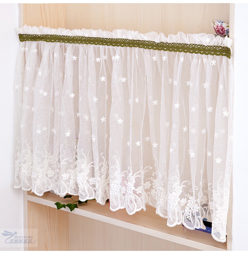 Vải gạc ren trắng thêu rèm phòng ngủ nhỏ cửa sổ rèm trang trí nội thất bao gồm rèm dán miễn phí - Phụ kiện rèm cửa thanh treo rèm chữ l