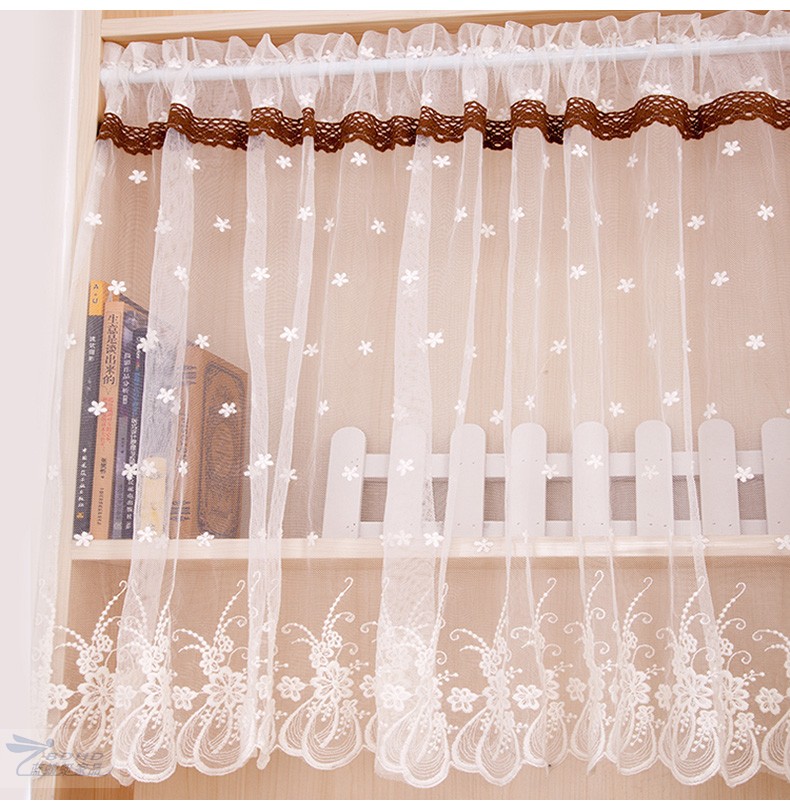 Vải gạc ren trắng thêu rèm phòng ngủ nhỏ cửa sổ rèm trang trí nội thất bao gồm rèm dán miễn phí - Phụ kiện rèm cửa thanh treo rèm chữ l