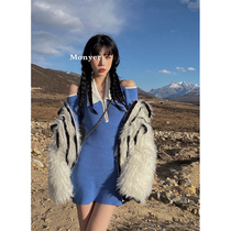 Aunt Barbie Knitted Dress Dress Woman Autumn Winter Sweater Dress 2021 New Body Slim Fit Outside Wearing 100 Lap Shoulder Short Skirt