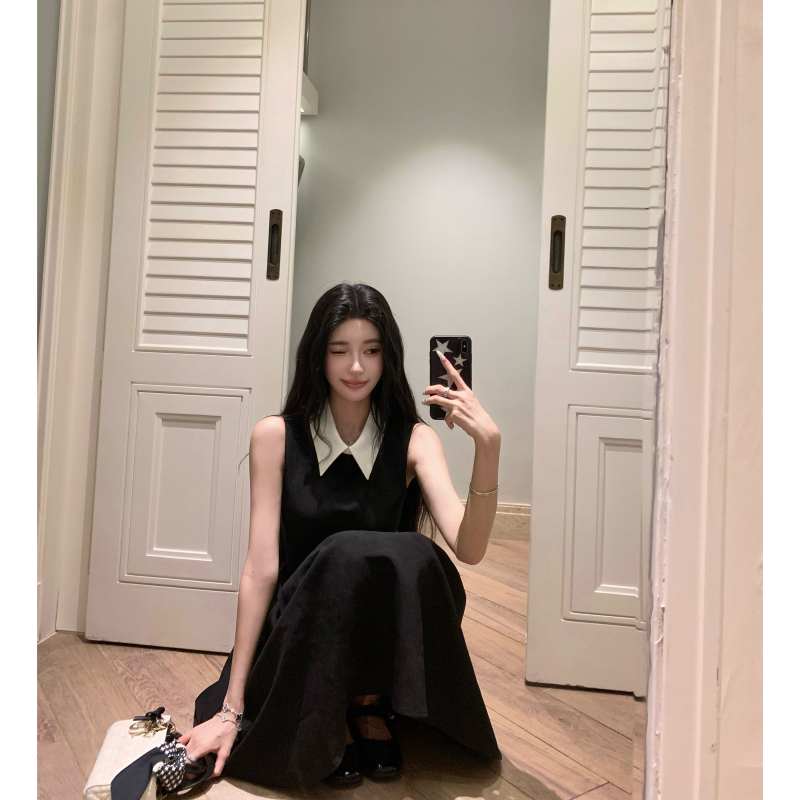 Barb Chill Peter Pan Collar Black Dress Women's Summer Hepburn Style Birthday Dress Princess Dress Barb Chill Peter Pan Collar Black Dress Women's Summer Hepburn Style Birthday Dress Princess Dress