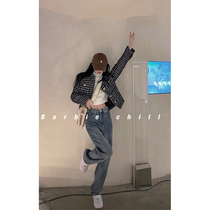 Aunt Barbie Straight Drum Jeans Woman Spring Autumn New Han Version Retro Conspiculean Pants Casual 100 lap high waist broadlegged pants