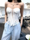 Barb Chill Hot Girl Fishbone Bra Summer Outerwear Vacation Outing Lace Tube Top One Shoulder Top