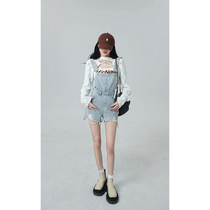 Aunt Barbie Retro Cowboy Back Belt Pants Woman 2022 New Loose Straight Cylinder Slim Down Slim Down Little Shorts