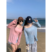 Aunt Barbie Straight Shoulder Sunscreen Hooded Woman 2022 Summer Thin reveals shoulder loose T-shirt Long sleeve blouse