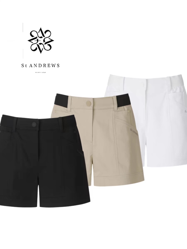 2024 Korean Golf Clothing Women's Shorts with Belt, Four-Quarter Length, Straight-Leg, Solid Color, Fashionable