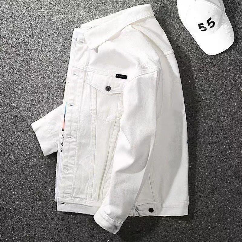 Spring and Autumn Pure White Denim Jacket for Men, Korean Style Trendy and Stylish Workwear Jacket, Casual Simple Versatile Top