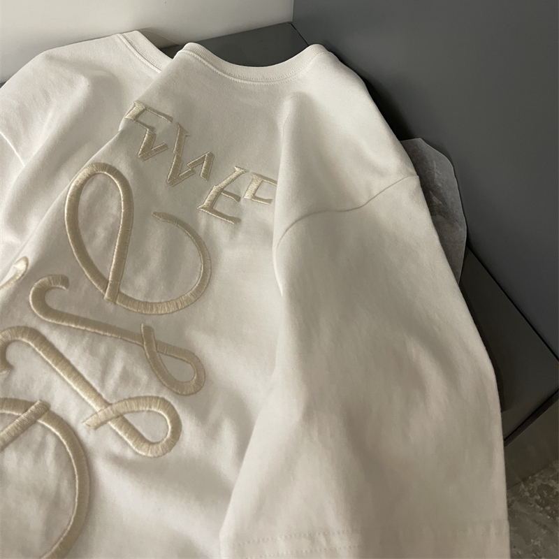 Tiand 4/2 Hot Style 2025 Summer New Style Misaligned Letter Embroidered Short-Sleeved T-Shirt for Men and Women Loose Cotton Top