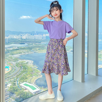 Girl suit one-piece dress for summer clothes 2022 new internet red summer CUHK Childrens Princess Broken Flowers Skirt two sets