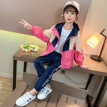 Girl Sportswear Suit Net Red Autumn Dress 2021 New Korean Version Fashion Little Girl Fall Zipped shirt Two sets