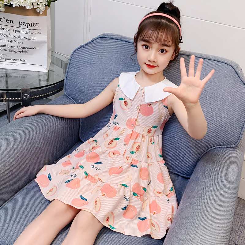 Girl Vest Dress 2021 New Children Foreign Dress Sleeveless Summer Fresh Foreign Girl Princess Veil Dress