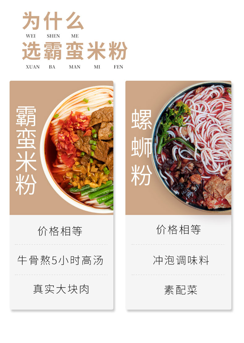 霸蛮 大块肉骨汤米粉 家庭4口味量贩装 红烧/苗家/鸡汤/凉拌 图3