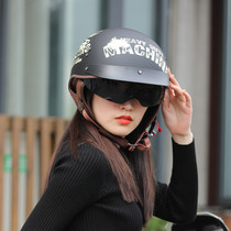 Aishi electric motorcycle helmet male head gray retro half helmet Female motorcycle safety scoop helmet personality Harley summer