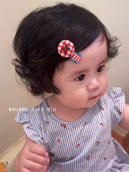 Yellow Little Girl Baby Hair Clip Cute Versatile Red Plaid Flower Hairpin Infant Non-Damaging Cloth Hair Clip Hair Accessory